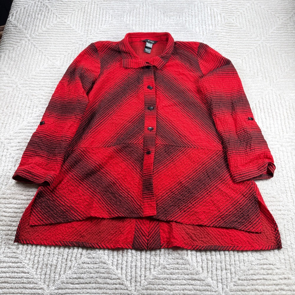 Ali Miles Tunic Women's S Red Black Art To Wear Top Lagenlook Artistic Chevron